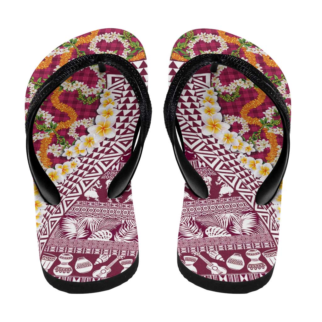 Hawaiian Plumeria Lei Flip Flops Kakau Motifs and Palaka Half Style Pink Color - Polynesian Pride