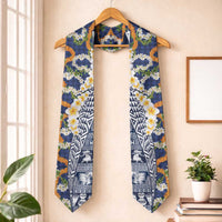 Hawaiian Plumeria Lei Graduation Stole Kakau Motifs and Palaka Half Style Blue Color LT03 One Size Blue - Polynesian Pride