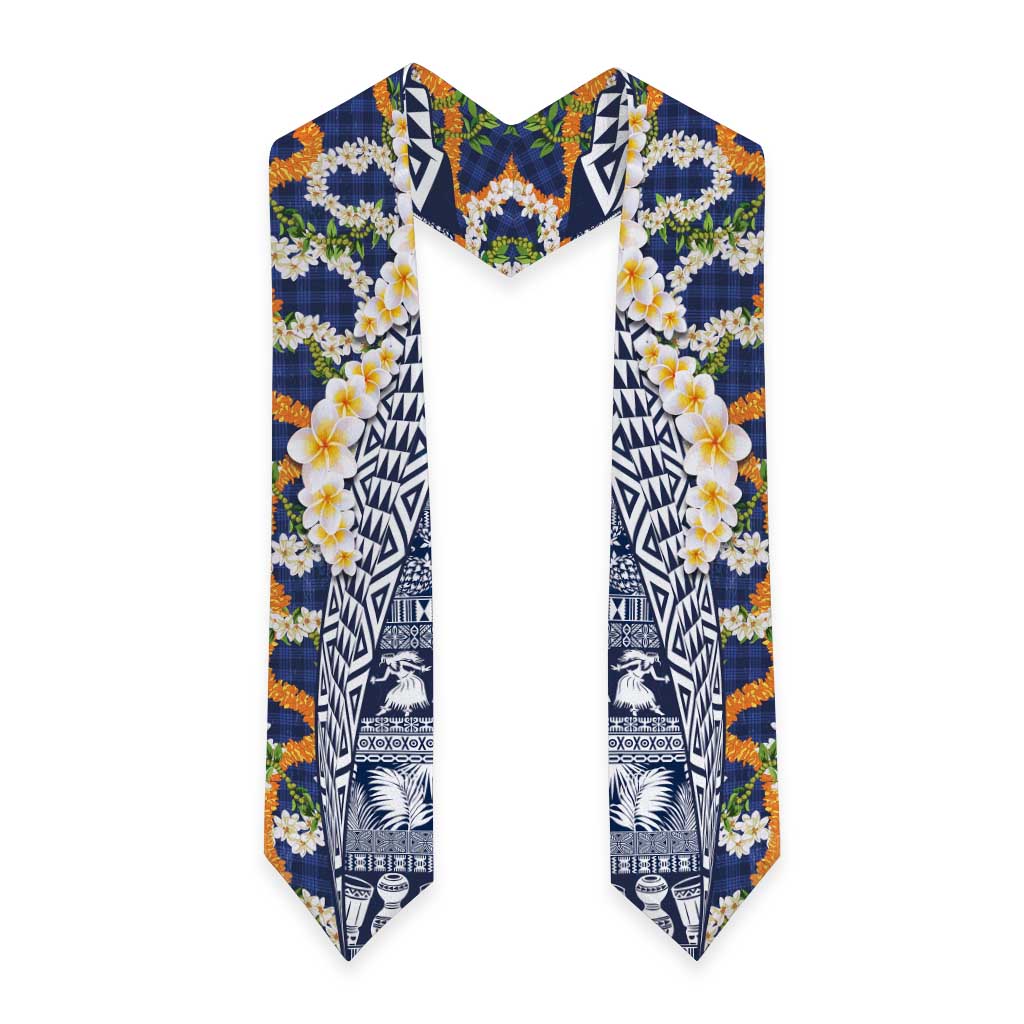 Hawaiian Plumeria Lei Graduation Stole Kakau Motifs and Palaka Half Style Blue Color LT03 - Polynesian Pride