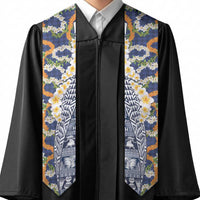 Hawaiian Plumeria Lei Graduation Stole Kakau Motifs and Palaka Half Style Blue Color LT03 - Polynesian Pride