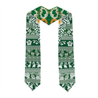 Hawaiian Plumeria Lei Graduation Stole Kakau Motifs and Palaka Half Style Green Color LT03 - Polynesian Pride