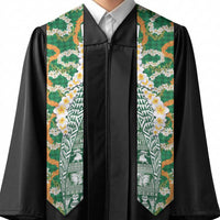 Hawaiian Plumeria Lei Graduation Stole Kakau Motifs and Palaka Half Style Green Color LT03 - Polynesian Pride