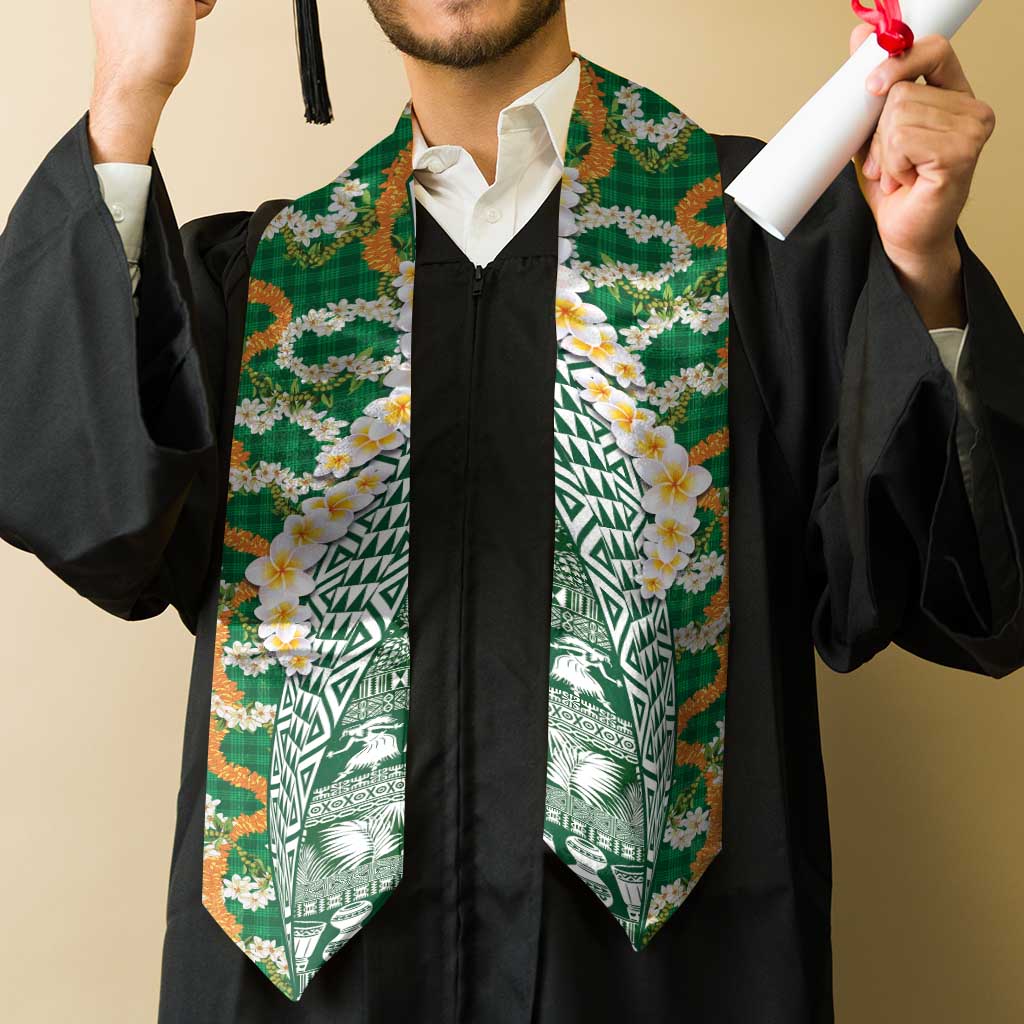 Hawaiian Plumeria Lei Graduation Stole Kakau Motifs and Palaka Half Style Green Color LT03 - Polynesian Pride