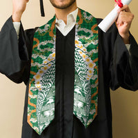 Hawaiian Plumeria Lei Graduation Stole Kakau Motifs and Palaka Half Style Green Color LT03 - Polynesian Pride