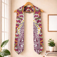 Hawaiian Plumeria Lei Graduation Stole Kakau Motifs and Palaka Half Style Pink Color LT03 One Size Pink - Polynesian Pride