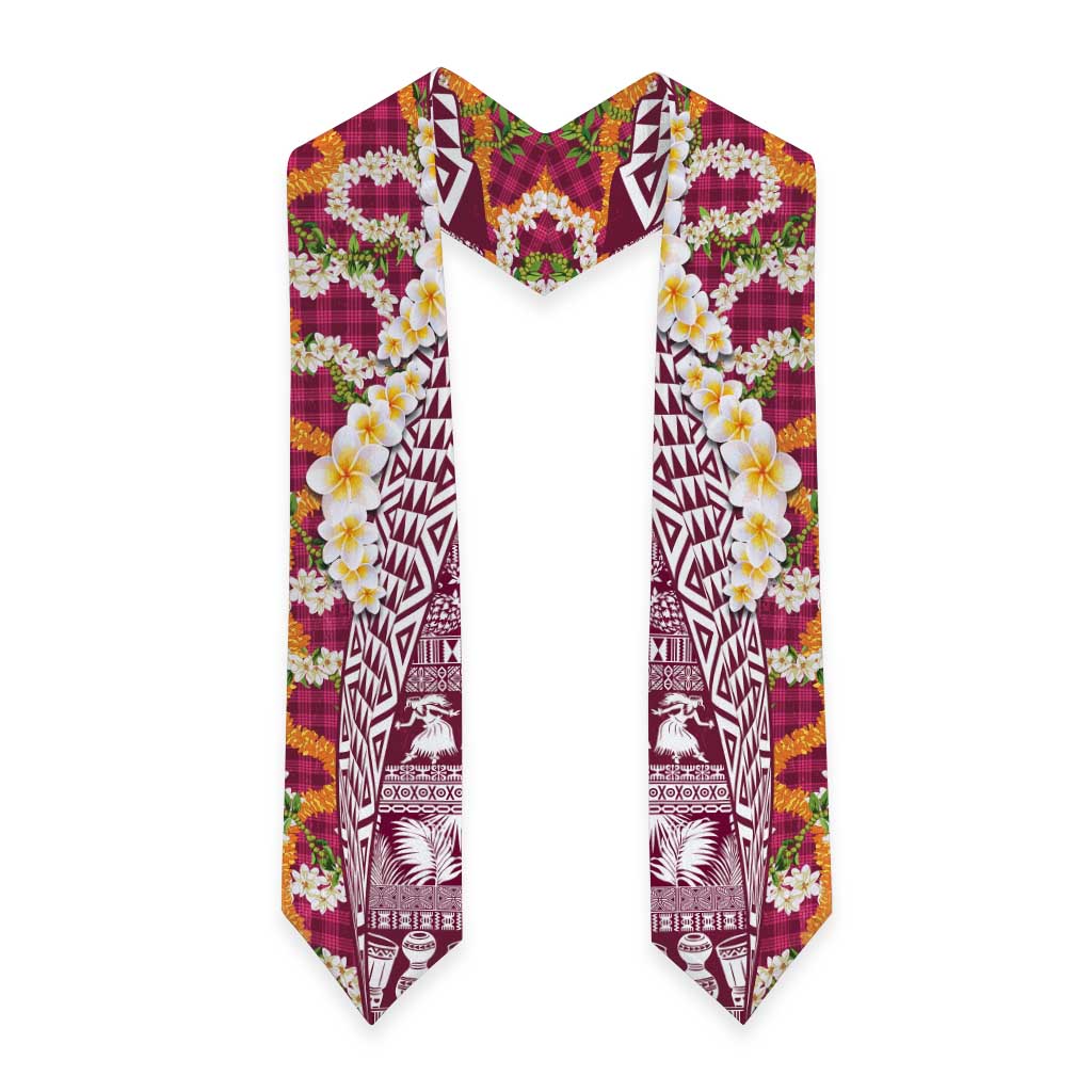 Hawaiian Plumeria Lei Graduation Stole Kakau Motifs and Palaka Half Style Pink Color LT03 - Polynesian Pride