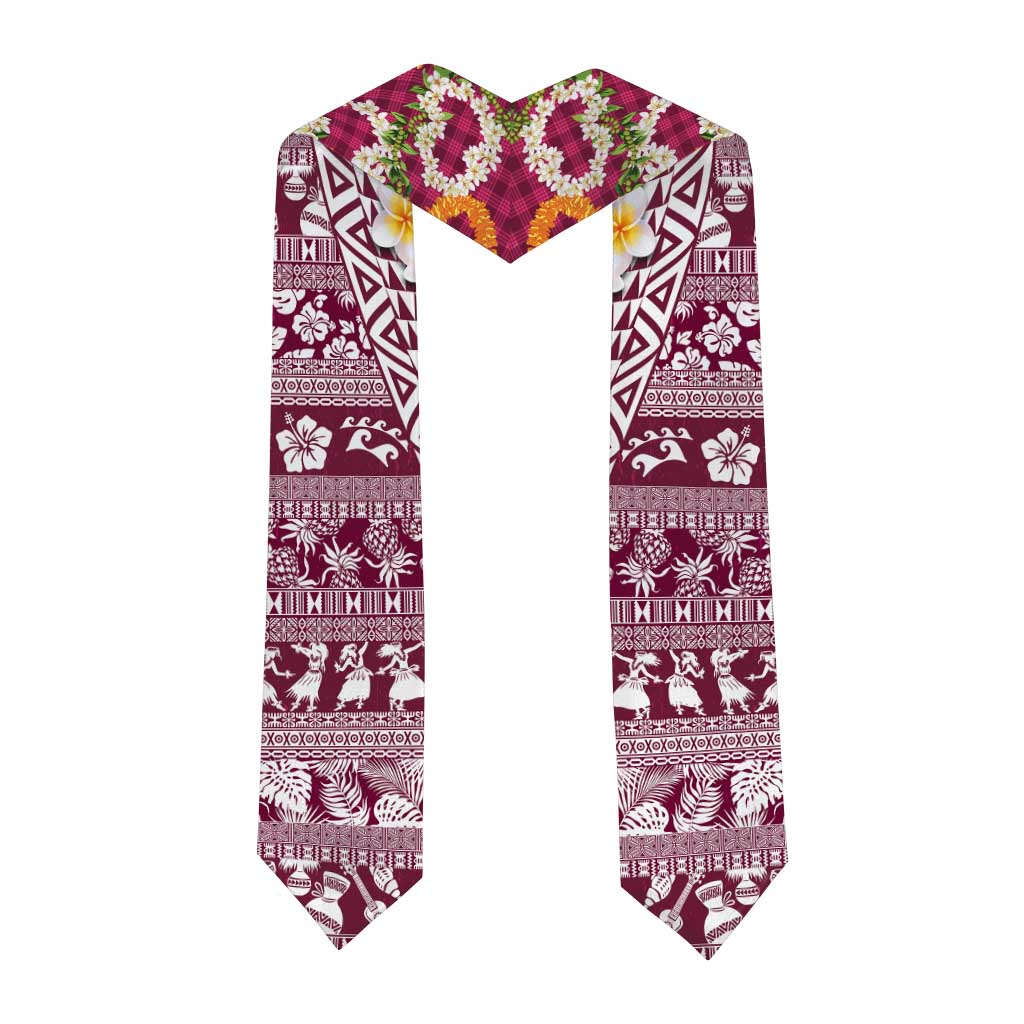 Hawaiian Plumeria Lei Graduation Stole Kakau Motifs and Palaka Half Style Pink Color LT03 - Polynesian Pride