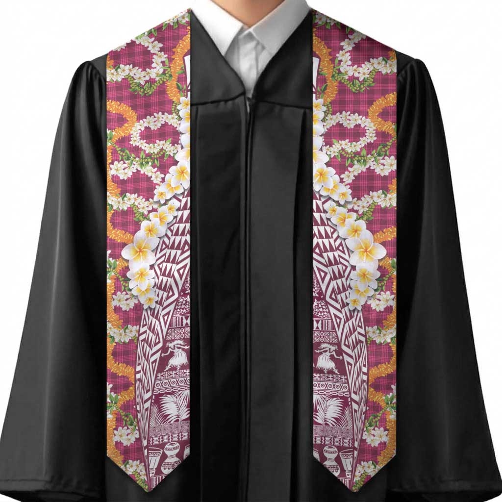 Hawaiian Plumeria Lei Graduation Stole Kakau Motifs and Palaka Half Style Pink Color LT03 - Polynesian Pride