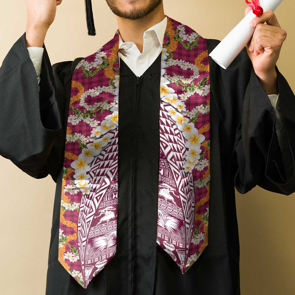 Hawaiian Plumeria Lei Graduation Stole Kakau Motifs and Palaka Half Style Pink Color LT03 - Polynesian Pride