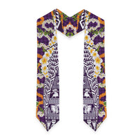 Hawaiian Plumeria Lei Graduation Stole Kakau Motifs and Palaka Half Style Purple Color LT03 - Polynesian Pride