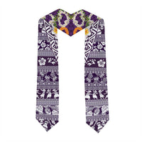 Hawaiian Plumeria Lei Graduation Stole Kakau Motifs and Palaka Half Style Purple Color LT03 - Polynesian Pride