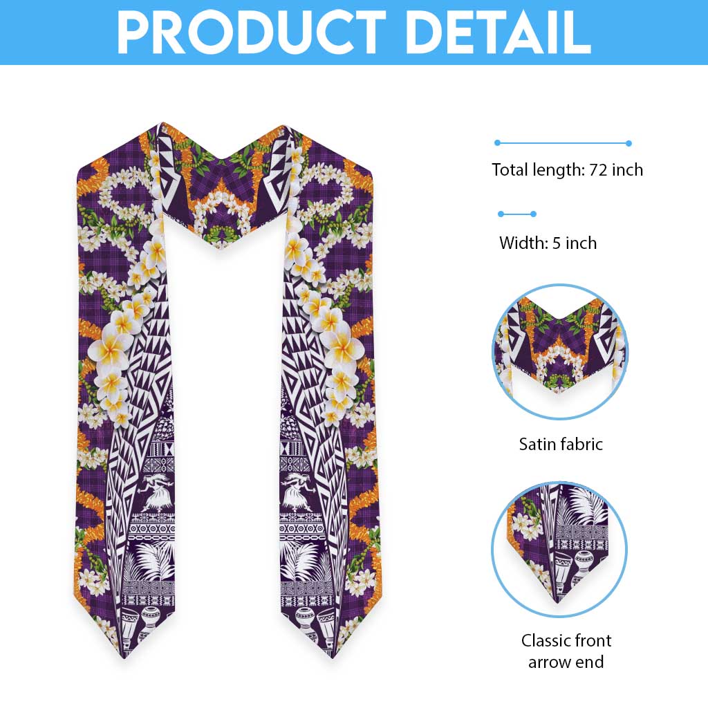 Hawaiian Plumeria Lei Graduation Stole Kakau Motifs and Palaka Half Style Purple Color LT03 - Polynesian Pride