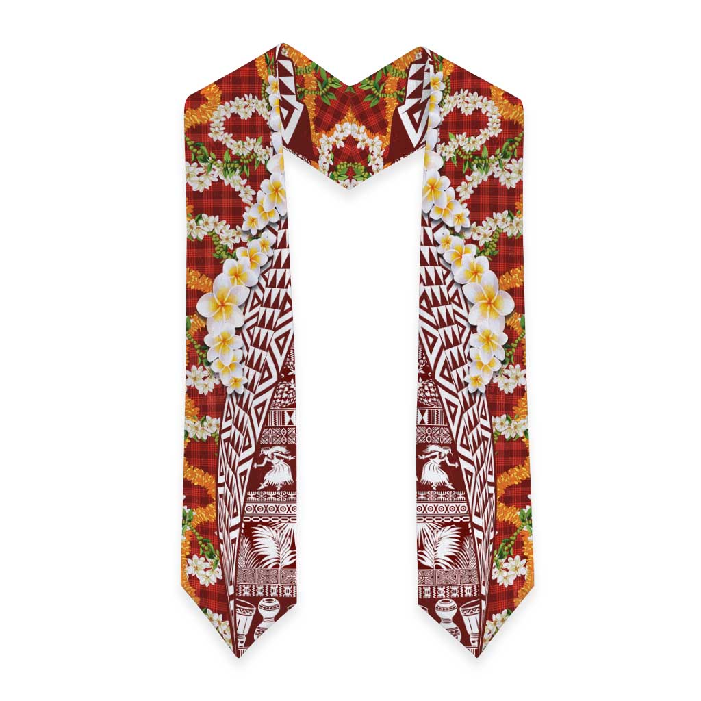 Hawaiian Plumeria Lei Graduation Stole Kakau Motifs and Palaka Half Style Red Color LT03 - Polynesian Pride