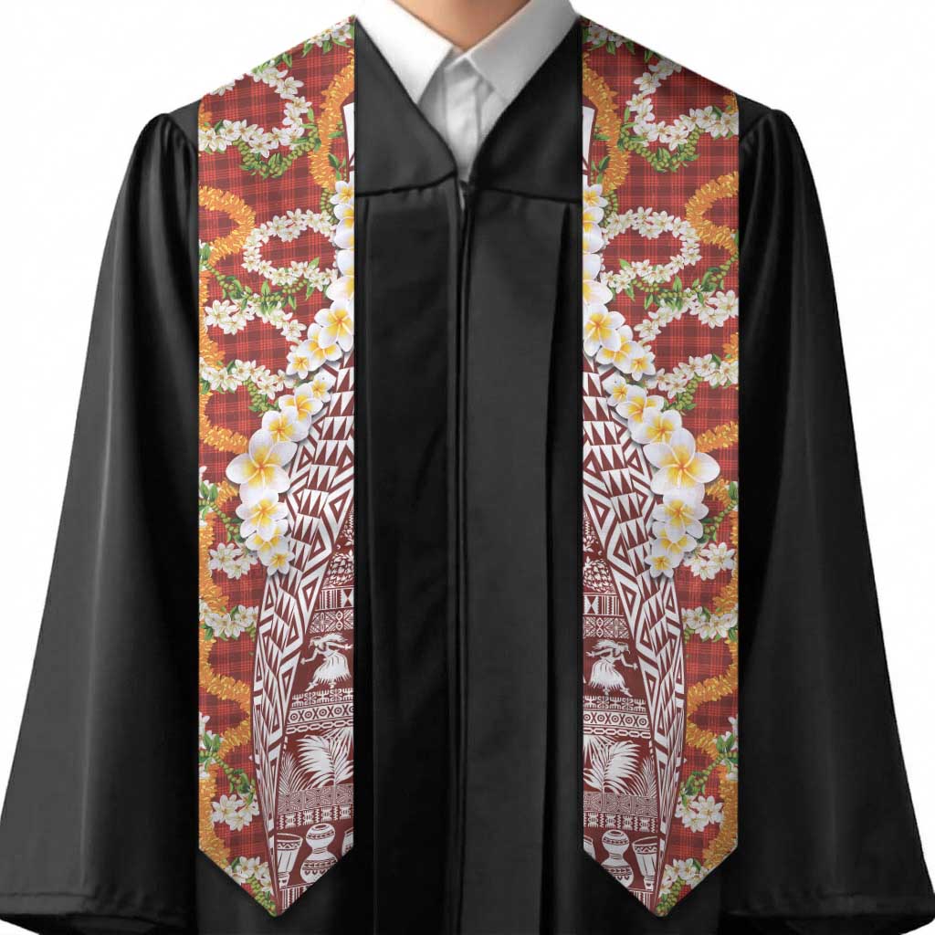 Hawaiian Plumeria Lei Graduation Stole Kakau Motifs and Palaka Half Style Red Color LT03 - Polynesian Pride