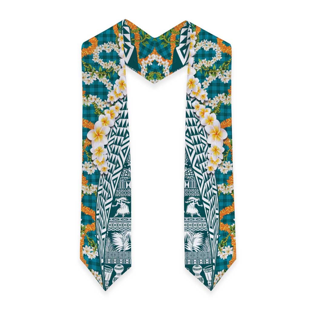Hawaiian Plumeria Lei Graduation Stole Kakau Motifs and Palaka Half Style Turquoise Color LT03 - Polynesian Pride