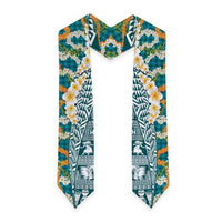 Hawaiian Plumeria Lei Graduation Stole Kakau Motifs and Palaka Half Style Turquoise Color LT03 - Polynesian Pride