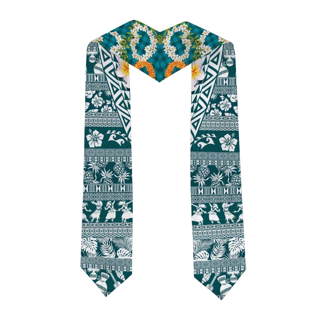 Hawaiian Plumeria Lei Graduation Stole Kakau Motifs and Palaka Half Style Turquoise Color LT03 - Polynesian Pride