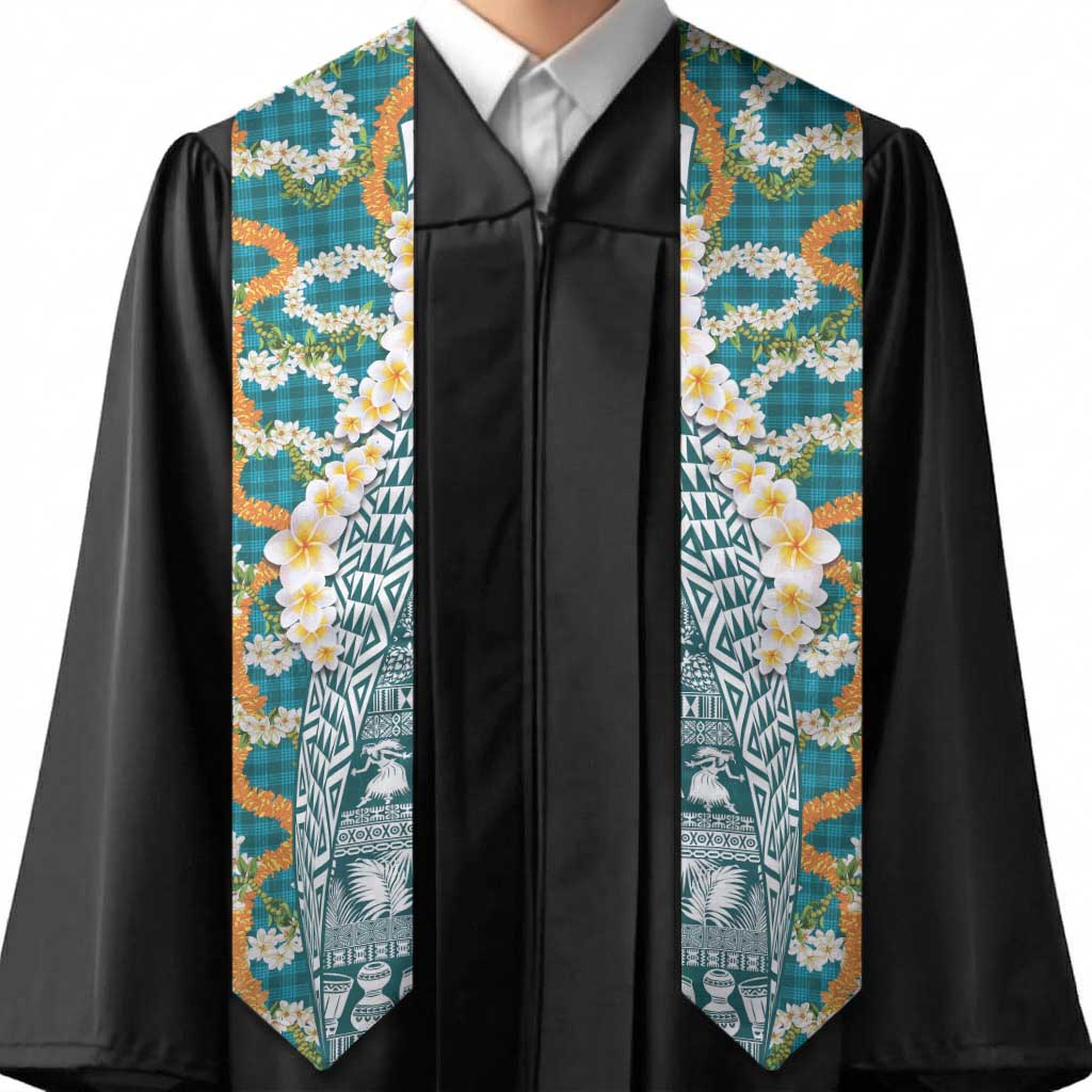 Hawaiian Plumeria Lei Graduation Stole Kakau Motifs and Palaka Half Style Turquoise Color LT03 - Polynesian Pride