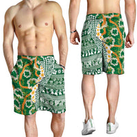 Hawaiian Plumeria Lei Shorts for Men Kakau Motifs and Palaka Half Style Green Color - Polynesian Pride