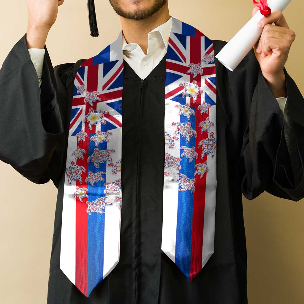 Hawaiian Polynesian Tribal Turtles Graduation Stole with Lei and Flag Style