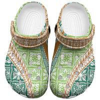 Hawaiian Quilt Pattern Clogs Shoes Green Chestnut Color Mixed - Polynesian Pride