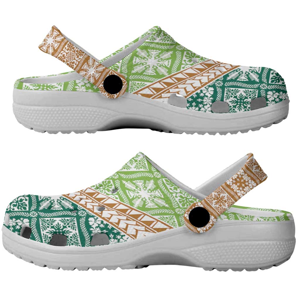 Hawaiian Quilt Pattern Clogs Shoes Green Chestnut Color Mixed - Polynesian Pride