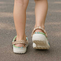 Hawaiian Quilt Pattern Clogs Shoes Green Chestnut Color Mixed - Polynesian Pride