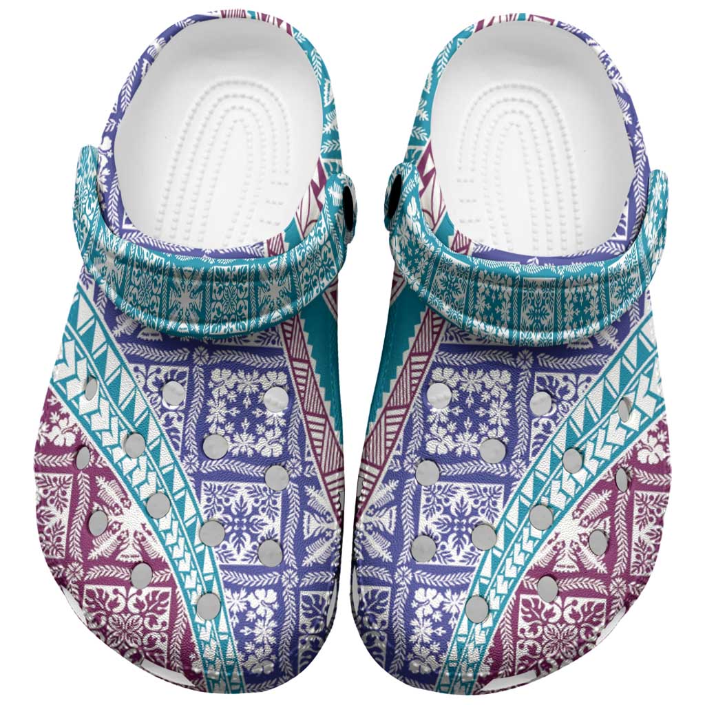 Hawaiian Quilt Pattern Clogs Shoes Purple Blue Color Mixed - Polynesian Pride