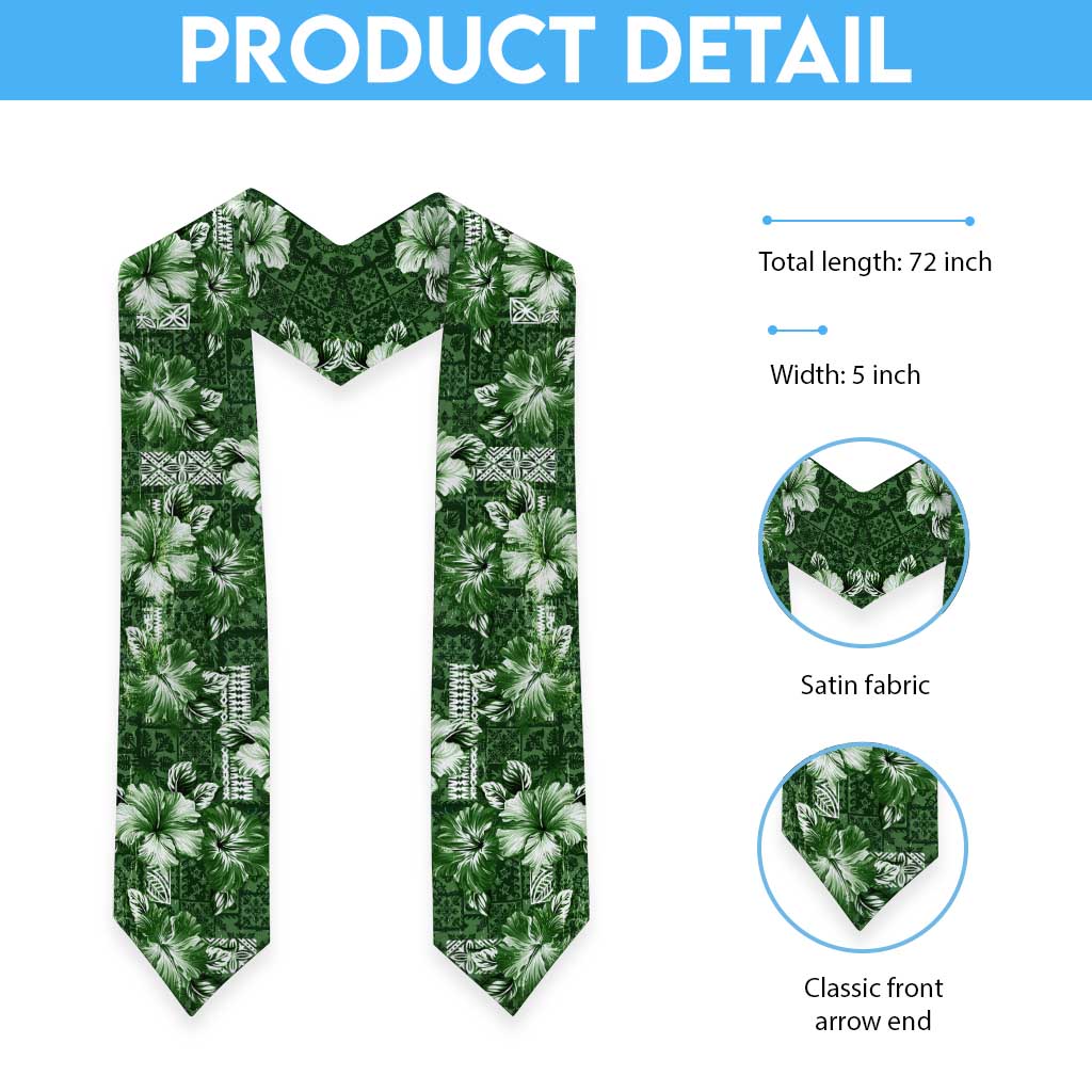 Hawaiian Quilt Pattern Graduation Stole Hibiscus and Tribal Element Vintage Green Vibe