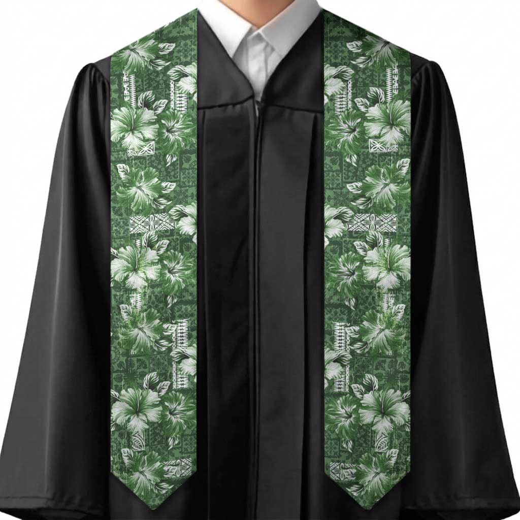 Hawaiian Quilt Pattern Graduation Stole Hibiscus and Tribal Element Vintage Green Vibe
