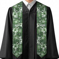 Hawaiian Quilt Pattern Graduation Stole Hibiscus and Tribal Element Vintage Green Vibe