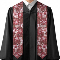 Hawaiian Quilt Pattern Graduation Stole Hibiscus and Tribal Element Vintage Red Vibe