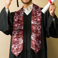 Hawaiian Quilt Pattern Graduation Stole Hibiscus and Tribal Element Vintage Red Vibe
