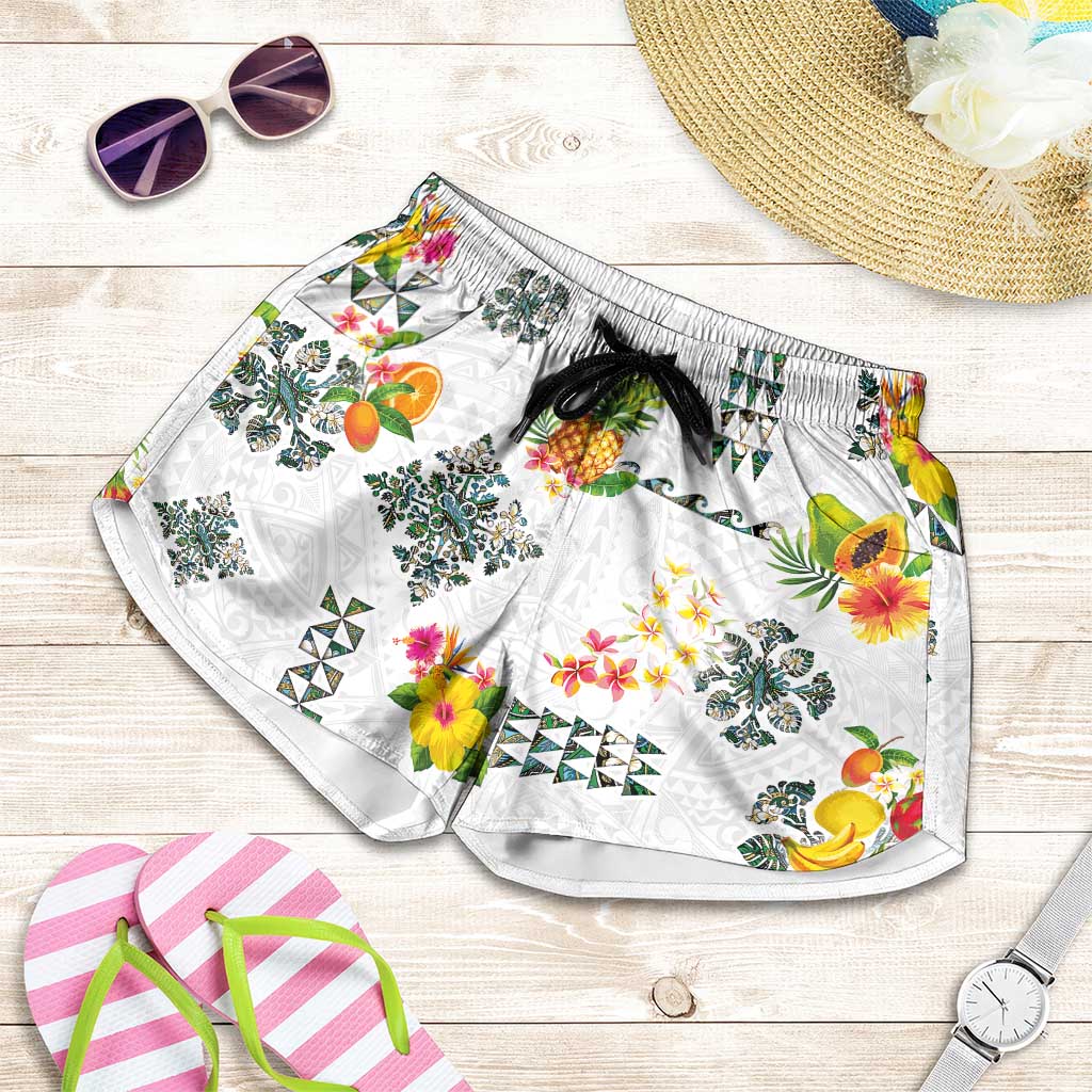 Hawaiian Quilts Shorts for Women Tropical Fruits and Plants LT03 White - Polynesian Pride
