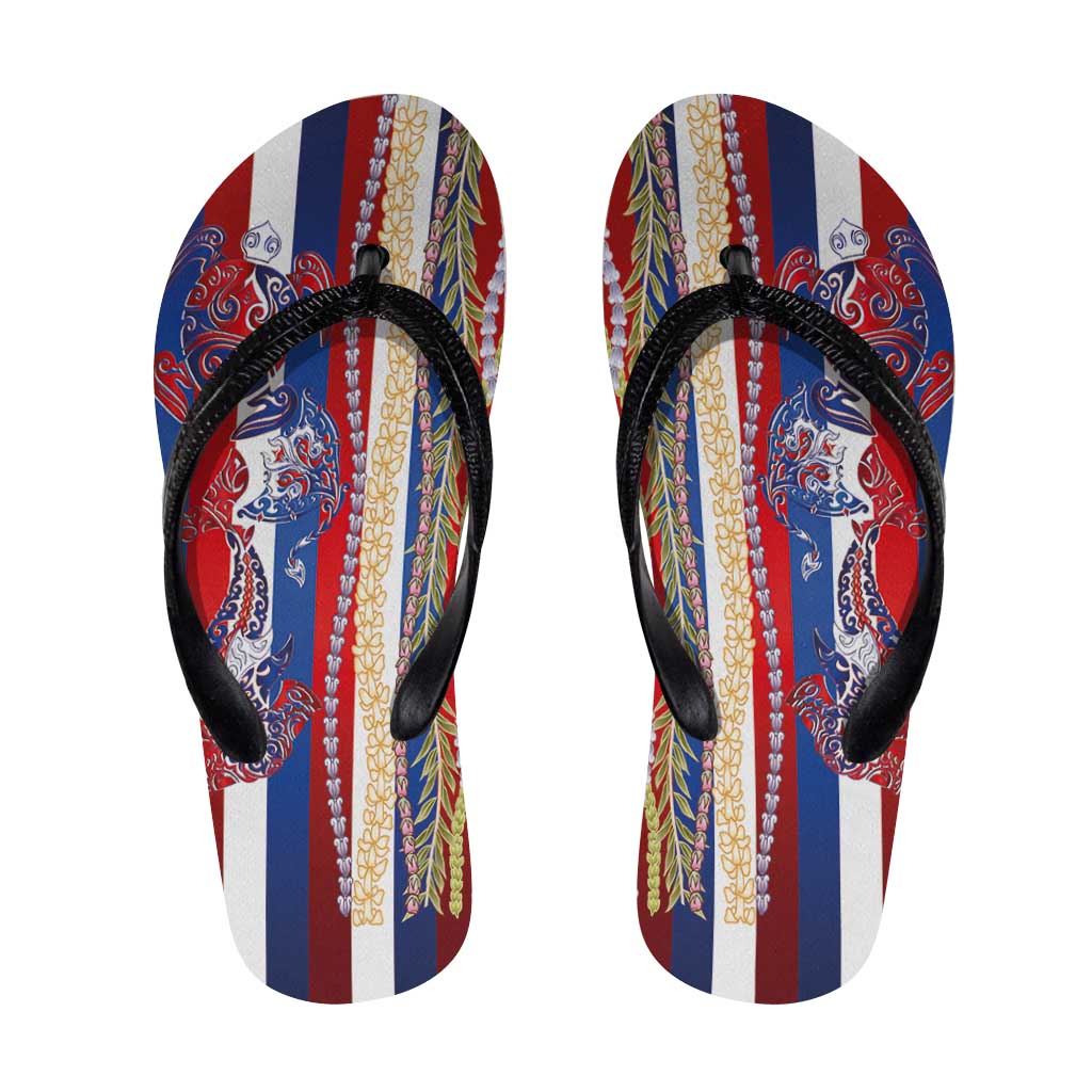 Hawaiian Sea Animals Flip Flops with Lei and Flag Style