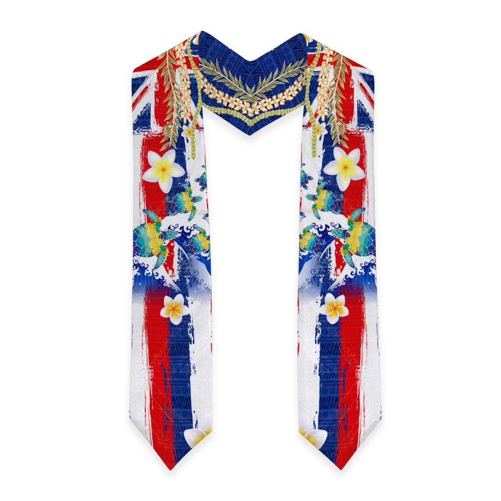 Hawaiian Sea Turtles and Plumeria Graduation Stole with Lei and Flag Grunge Style LT03 - Polynesian Pride