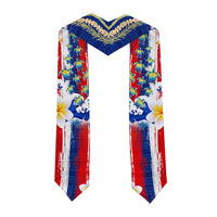 Hawaiian Sea Turtles and Plumeria Graduation Stole with Lei and Flag Grunge Style LT03 - Polynesian Pride