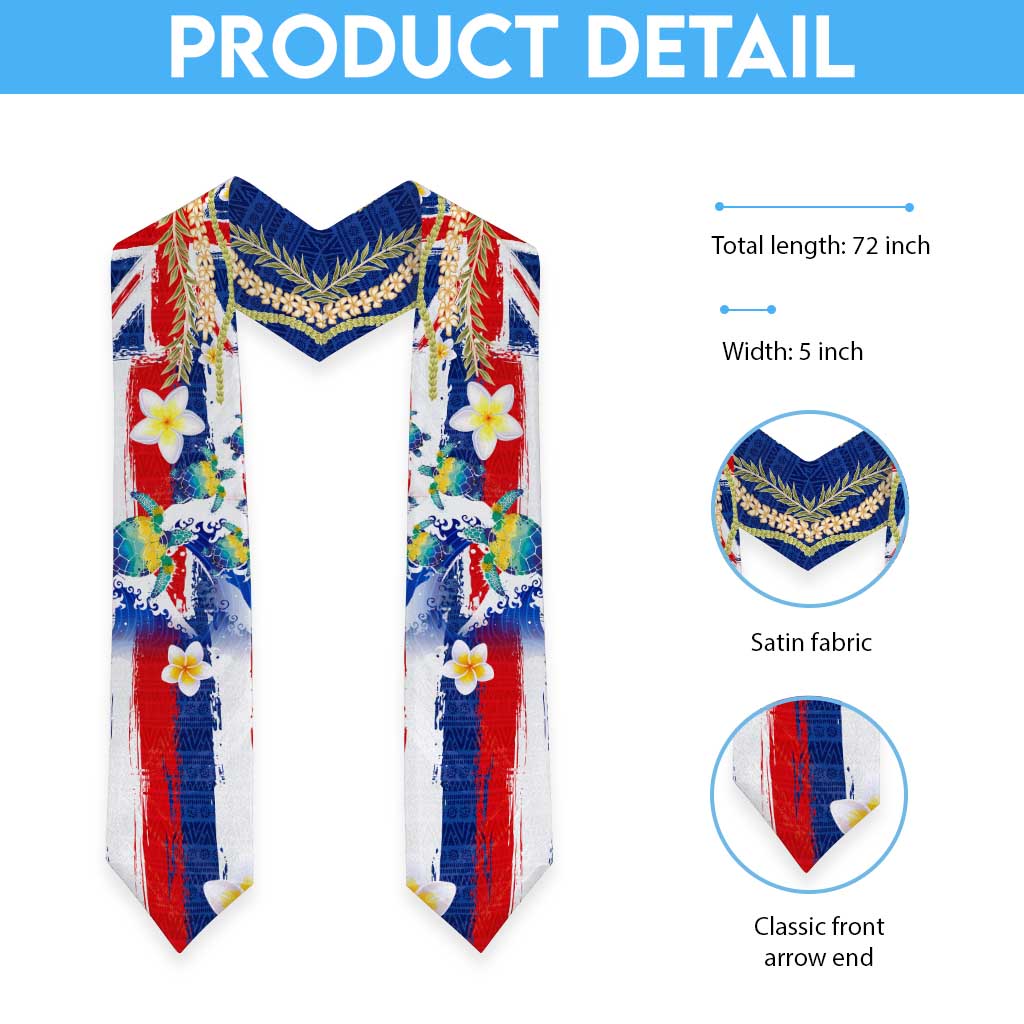 Hawaiian Sea Turtles and Plumeria Graduation Stole with Lei and Flag Grunge Style LT03 - Polynesian Pride