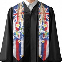 Hawaiian Sea Turtles and Plumeria Graduation Stole with Lei and Flag Grunge Style LT03 - Polynesian Pride