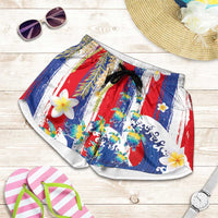 Hawaiian Sea Turtles and Plumeria Shorts for Women with Lei and Flag Grunge Style LT03 Multicolor - Polynesian Pride
