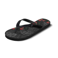 Hawaiian Taro Leaves and Ohia Lehua Flip Flops Polynesian Tribal Art Tropical Plants Motifs Grayscale