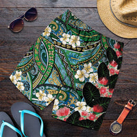 Hawaiian Taro Leaves and Ohia Lehua Shorts for Men Polynesian Tribal Art Tropical Plants Motifs Colorful LT03 Multicolor - Polynesian Pride