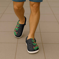 Hawaiian Taro Leaves-Hibiscus and Plumeria Clogs Shoes Polynesian Art-Kakau Tattoo Black LT03 - Polynesian Pride