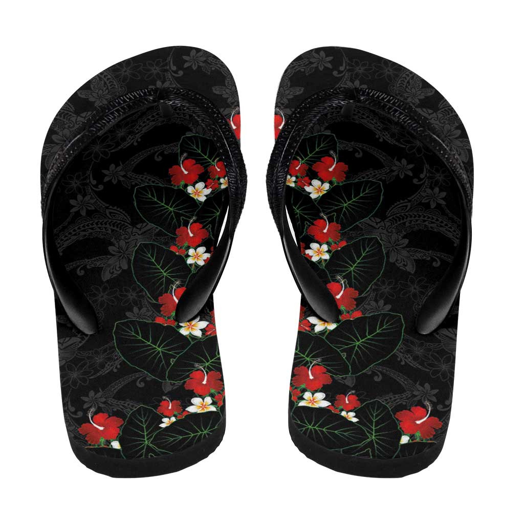 Hawaiian Taro Leaves-Hibiscus and Plumeria Flip Flops Floral Tribal Tattoo Motif LT03 - Polynesian Pride