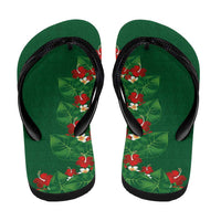 Hawaiian Taro Leaves-Hibiscus and Plumeria Flip Flops Polynesian Art-Kakau Tattoo Green LT03 - Polynesian Pride