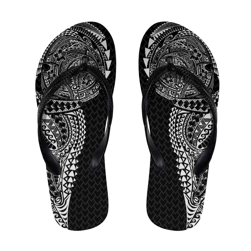 Hawaiian Traditional Tattoos Flip Flops Kakau Tribal Tropical Plant Motif Black Color LT03 Black - Polynesian Pride