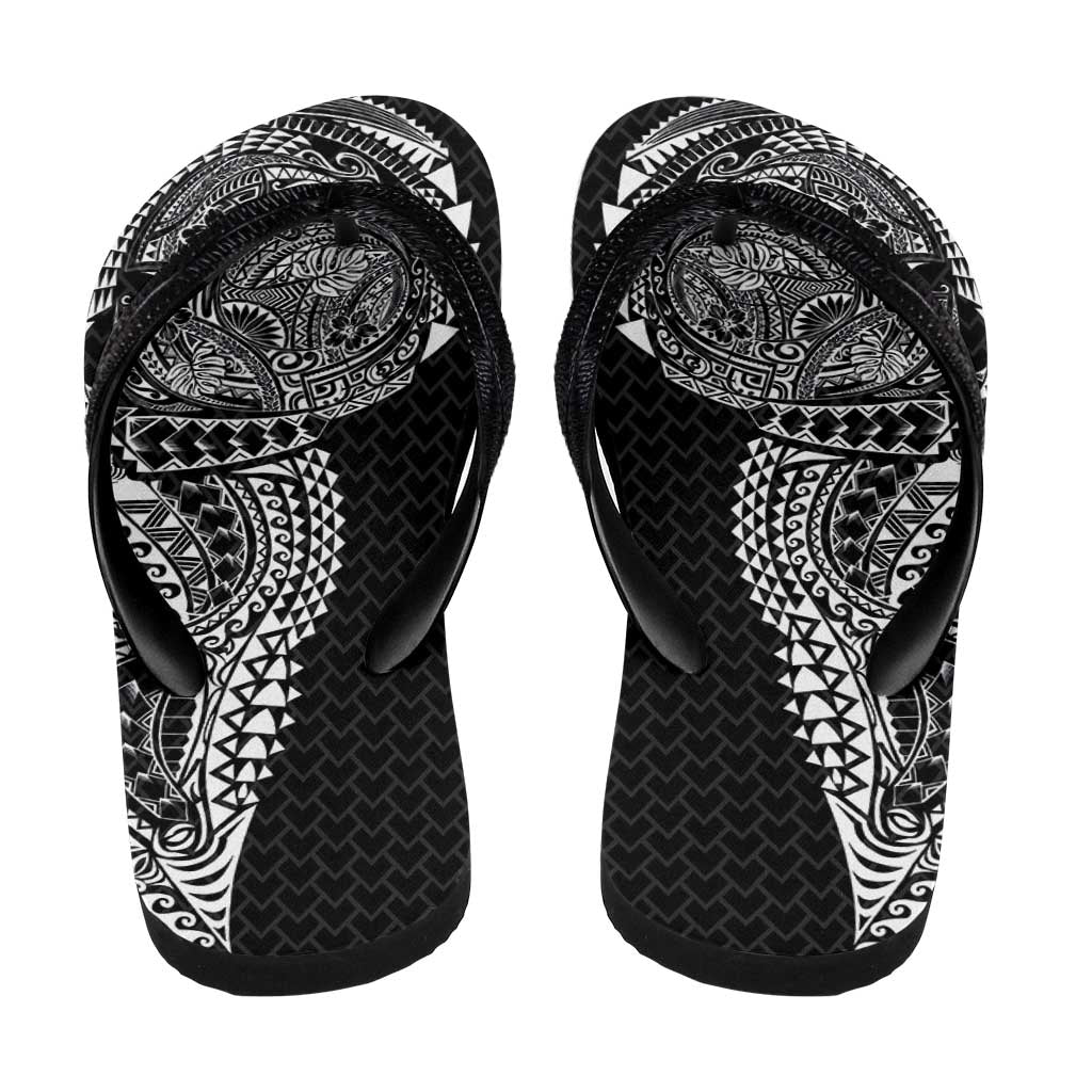 Hawaiian Traditional Tattoos Flip Flops Kakau Tribal Tropical Plant Motif Black Color LT03 - Polynesian Pride