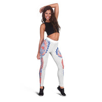 Hawaiian Traditional Tattoos Leggings Kakau Tribal Tropical Plant Motif Hawaii Flag Color Inspired LT03 - Polynesian Pride