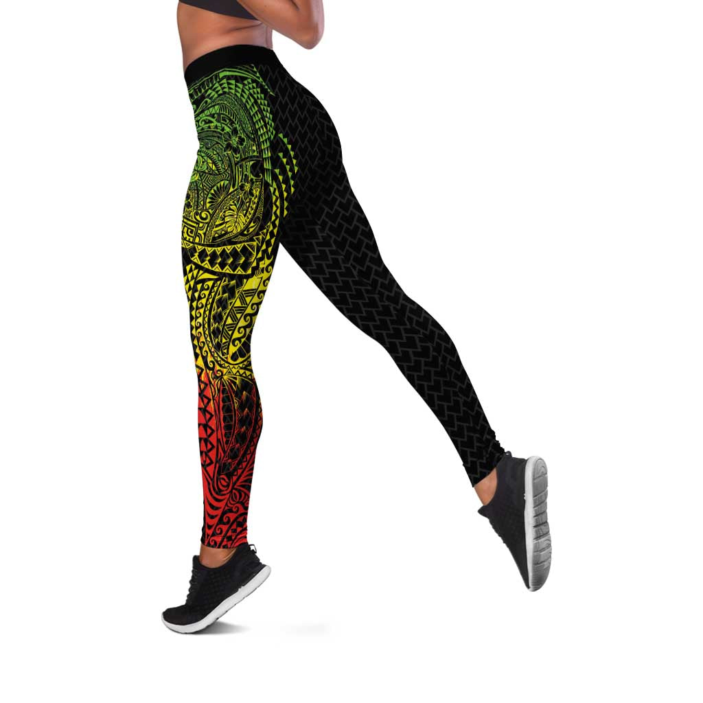 Hawaiian Traditional Tattoos Leggings Kakau Tribal Tropical Plant Motif Kanaka Maoli Flag Color Inspired LT03 Multicolor - Polynesian Pride