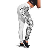 Hawaiian Traditional Tattoos Leggings Kakau Tribal Tropical Plant Motif White Color LT03 - Polynesian Pride
